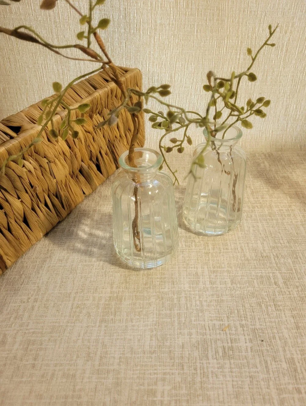 Vintage Clear Ribbed Glass Bud Vases -set Of 2 Bohemian Glass Fluted Vase